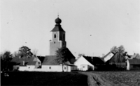 Ostansicht Kirche mit Vereinshaus vom Fleegagg&agrave; aus (heute Stefanstr.)